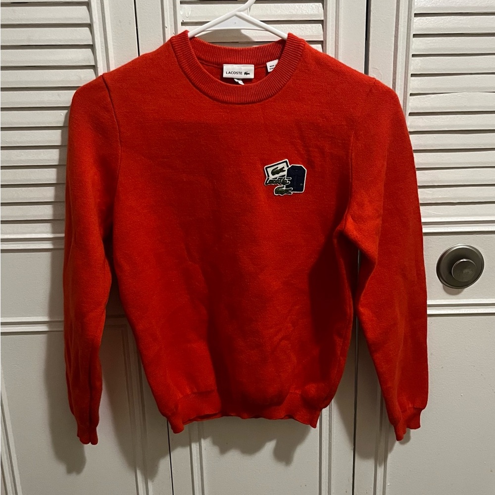Lacoste Red Kids Crewneck Sweater with Crocodile Patch